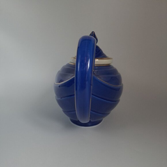 Hall Pottery Blue Gold Aladdin Lamp 6 Cup Teapot Tea Strainer MCM Genie-Inspired - Picture 7 of 16